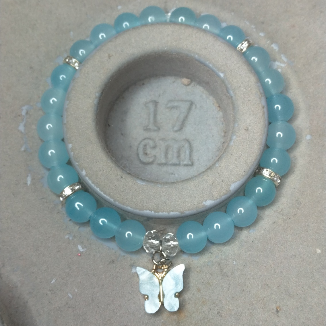 Sea Blue Jelly Glass Bead Bracelet 8mm With Butterfly